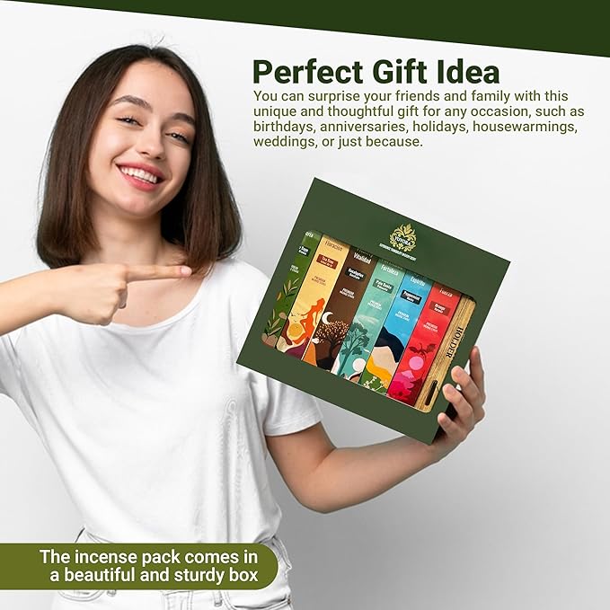 Aromatic Incense Sticks Gift Set – 120 Natural & Non-Toxic Incense Sticks | 6 Soothing Scents | Home, Meditation, Relaxation & Yoga | Free Incense Holder | Inciensos - Gifts for Women