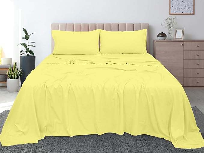 Royale Linens 300 Thread Count 100% Long Staple Combed Cotton Flat Sheet - Super Soft - Top Sheets - Full Flat Sheet Sold Separately - Breathable, Cool & Crisp Percale Sheets Only (Full, Yellow)