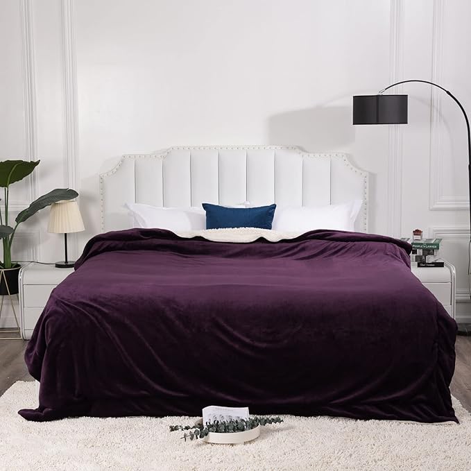 NANPIPER King Size Sherpa Blanket, Soft Fleece Throw for Bed, Reversible Thick Fuzzy Blanket for Winter (Purple, 90x108 inches)