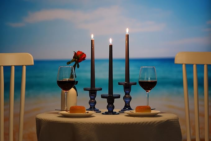 GMWD 3 Pcs Glass Candle Holder Set Clear, Blue Candlesticks Holders Pillar Taper Candles Tealight Stand for Wedding Centerpieces Home Decorations Dining Table