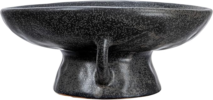 Creative Co-Op Stoneware Bowl with Handle and Base, Black Reactive Glaze