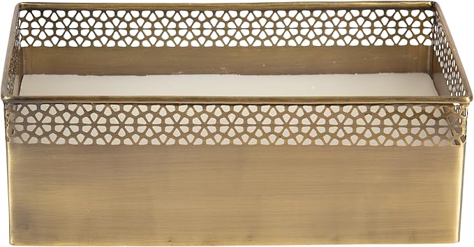 Kate and Laurel Pearce Rectangle Unscented Candle, 11 x 6 x 4, Antique Brass, Large Three-Wick Candle with Decorative Metal Vessel for Living Room Decor