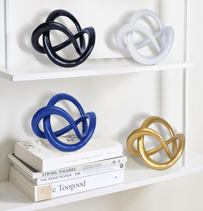 Gold Knot Statue Decor Gold Modern Geometric Sculpture Home Decor Unique Round Knick Knacks Shelves Decorative Abstract Cube Golden Centerpiece for Living Room Shelf Office Coffee Table Decoration