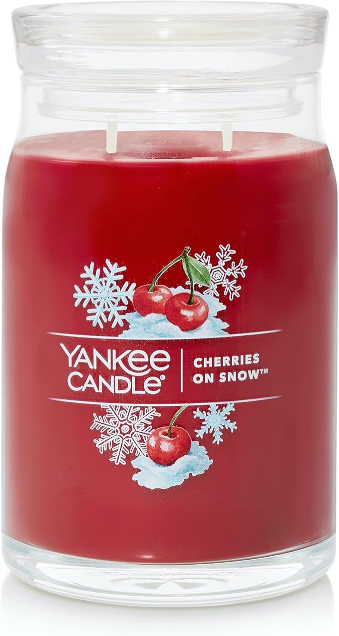 Yankee Candle Cherries On Snow Scented, Signature 20oz Large Jar 2-Wick Candle, Over 60 Hours of Burn Time, Christmas | Holiday Candle