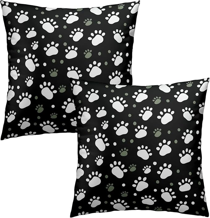 Paw Print Throw Pillow Covers - 22x22 Animal Paw Pillow Cases for Dog, Cat, Home, Patio & Porch