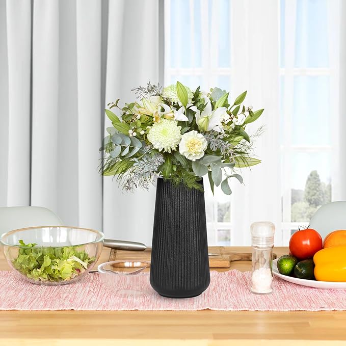 Matte Black Ceramic Vase, GUKJOB Small Cute Flower Vase for Pampas Grass, Home, Living Room, Dining Table, Farmhouse, Office Decor, Bedroom, Table, and Kitchen Shelf (Matte Black)