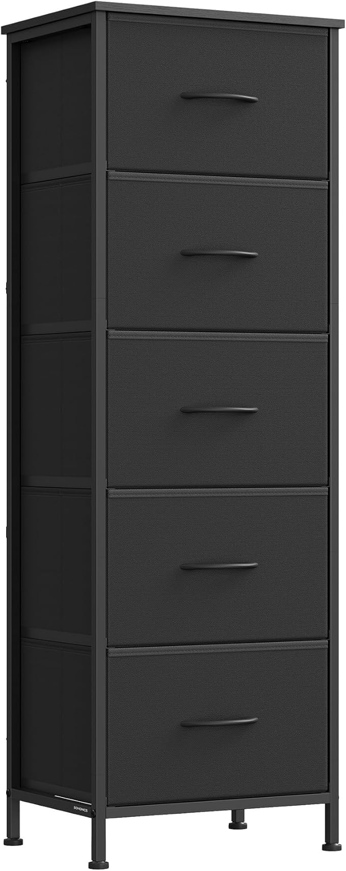SONGMICS Dresser for Bedroom, Chest of Drawers, Steel, MDF, 5 Non-Woven Fabric Drawers, Storage Organizer Unit, Closet, Entryway, Ink Black and Ebony Black LGS315B01S