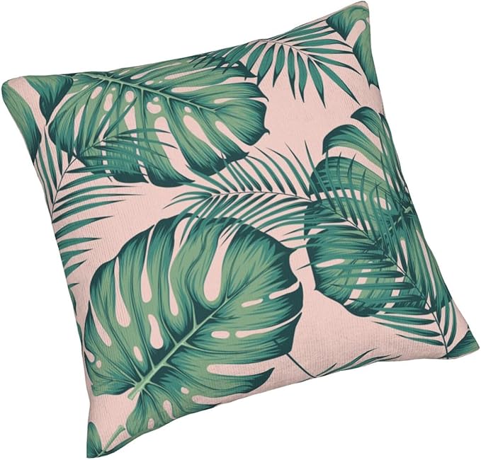 Tropical Palm Leaves Throw Pillow Covers 18x18 Inch Set of 2 Summer Green Leaf Monstera Plant Decorative Pillow Cases Modern Farmhouse Cushion Cases for Home Couch Sofa