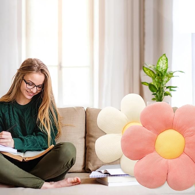 3Pcs Flower Pillow - Flower Shaped Throw Pillow Seating Cushion, Cute Daisy Flower Pillow Floor Pillows for Adults Kids Home Bedroom Sofa Chair Couch Decor (White/Lightpink/Pink, 15.74 in+19.68 in)