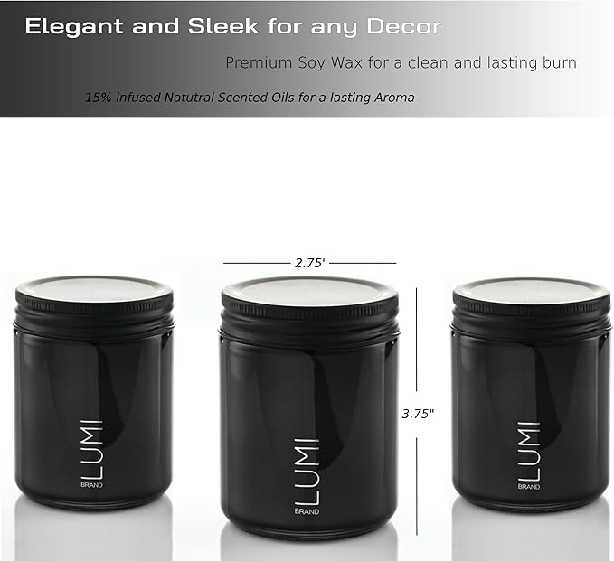 Set of 3 Scented Soy Candles Gift Set | Le Noir Collection | Men’s Cologne, Red Teakwood, Bergamot & Oud | Crackling Wood Wick | 40+ HR Burn, 7oz Each | Luxury Gift for Men & Home