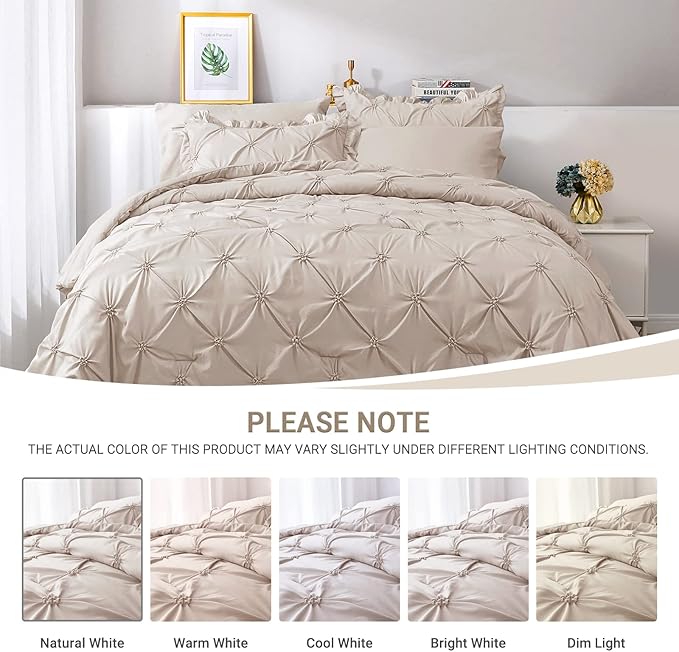 JOLLYVOGUE Queen Comforter Set 7 Pieces, Beige Bed in a Bag Comforter Set for Bedroom, Bedding Comforter Sets with Comforter, Sheets,Ruffled Shams & Pillowcases