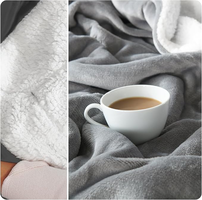 NANPIPER Sherpa Blanket Twin Size for Couch, Warm and Lightweight Throw, Soft Fuzzy Plush Fleece for Winter, Lunar Rock Grey 60x80 Inches