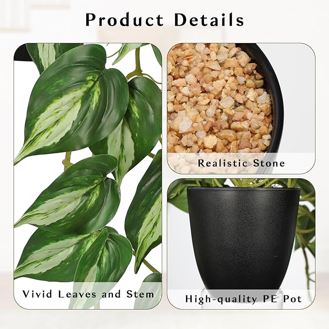 Artificial Pothos Ivy Plant with Pot Artificial Light Green Leaves Featuring for Home Shelf Decor Indoor Silk Artificial Plant Large