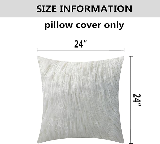 Home Brilliant Euro Sham 24 x 24 Throw Pillow Covers Large Fuzzy Throw Pillows for Couch Bed Set of 2, 24x24 Inches, 60x60cm, White