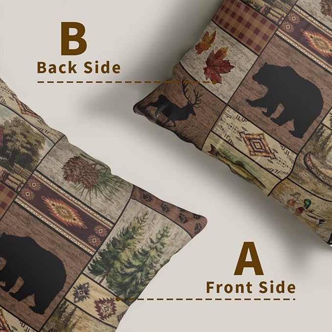 Bear Deer Pillow Cover - Rustic Cabin Throw Pillows Covers 16x16 Set of 2 Animal Wildlife Farmhouse Pillow Cases for Sofa Bedroom