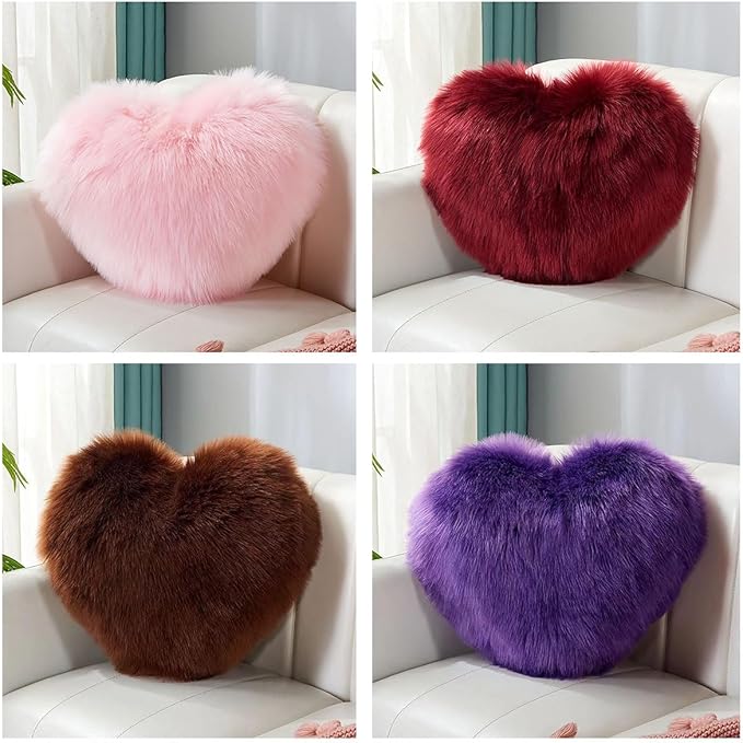 Fluffy heart-shaped pillow, sofa bed decoration, pillow decoration, room pillow (Light blue, 15.74inch X 19.68inch)