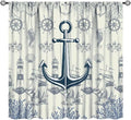 Nautical Anchor Curtains, Vintage Sailboat Ocean Coastal Lighthouse Window Drapes, Navy Blue Coral Shell Seahorse Beach Print Blackout Window Treatments for Living Room Bedroom 84x84in