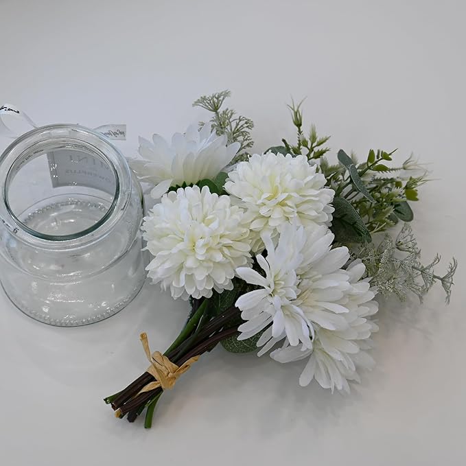 LADADA Artificial Hydrangea and Glass vase Decoration, Used for Dining Table, Kitchen Decoration(Milky White)