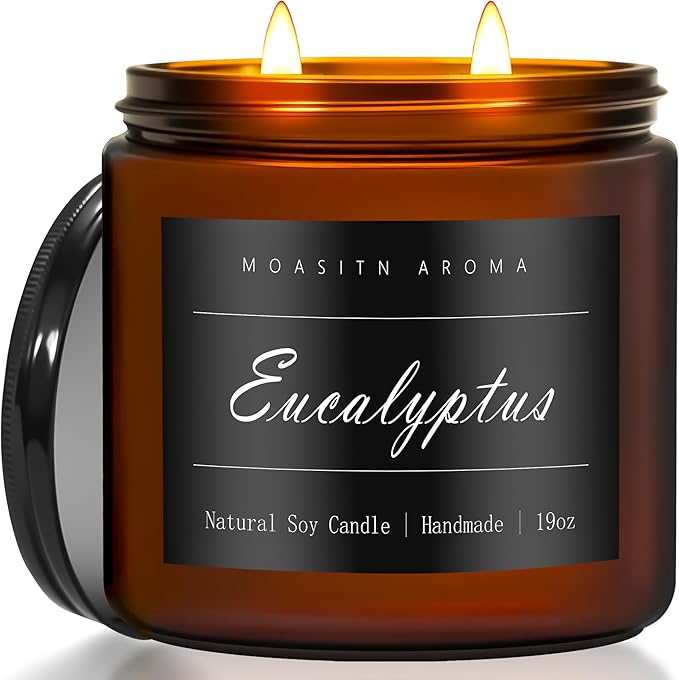 MOASITN Eucalyptus Large Heavenly Scented Candles for Home|19oz 100h Long Lasting Clean Burn|Natural Soy Aromatherapy Candle|2 Wick Jar Candle for Women,Men as Relaxing,Birthday,Housewarming Gifts