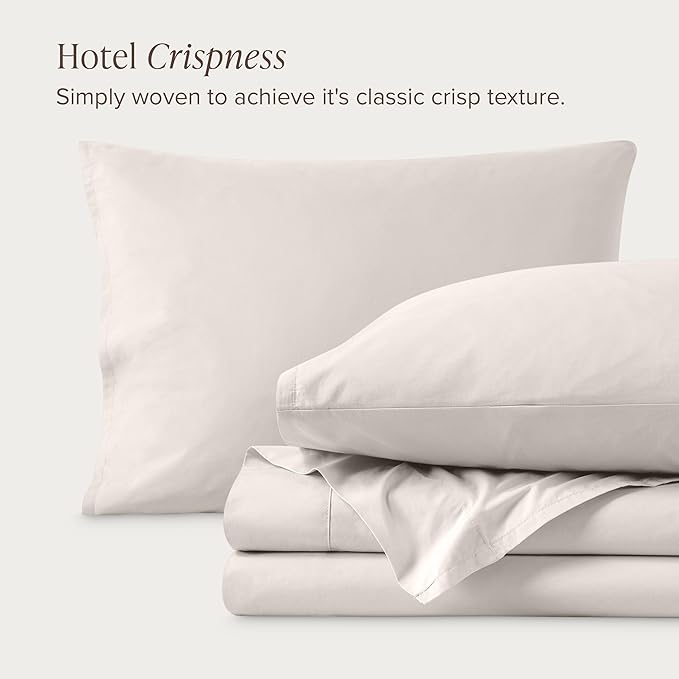 Bare Home 100% Organic Cotton Queen Sheet Set - Crisp Percale Weave - Lightweight & Breathable - Bedding Sheets & Pillowcases (Queen, French Beige)