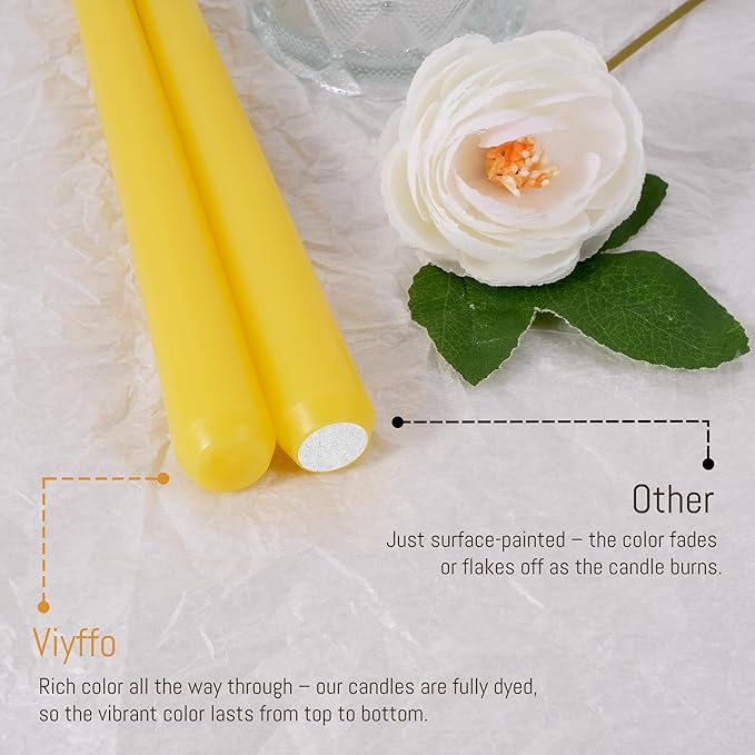 Viyffo Taper Candles 12 Inch 4 Pack Yellow, 9 Hour Burn Unscented Dripless & Smokeless Decorative Candles for Dinner, Wedding & Home Decor