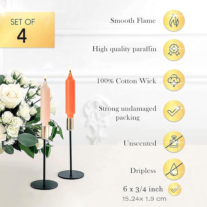 Colored Taper Candles 6 inch Short Candle Sticks Unscented Dinner Candle Dripless for Home Decor,Set of 4，Gradient Orange