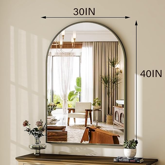 HARRITPURE Arched Wall Mirror – 30"x40" Arch Bathroom Mirror Metal Frame Vanity Mirror for Bedroom, Entryway Dresser Decor, Black