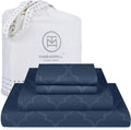 Threadmill Cotton Full Size Sheet Set | 100% Cotton Sheets for Full Size Bed | Damask Jacquard Full Bed Sheets Set with 16” Deep Pocket | Soft Sateen Weave 4-Piece Cooling Bedding Set | Folkstone Blue