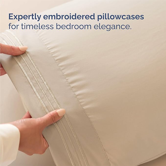 Split King Size 5 Piece Sheet Set - Comfy Breathable & Cooling Bed Sheets Set - Hotel Luxury Bedding for Women, Men, Kids, Teens, Boys & Girls - Deep Pockets, Soft and Wrinkle Free - Oeko-Tex - Cream