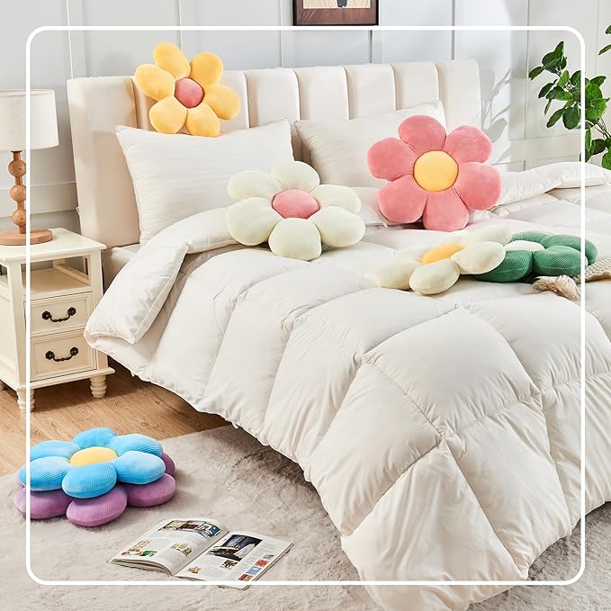 Yellow Flower Pillow, 19.6" Cute Flower Shaped Floor Pillow, Aesthetic Floral Plush Daisy Decorative Throw Pillows for Bed Sofa Couch
