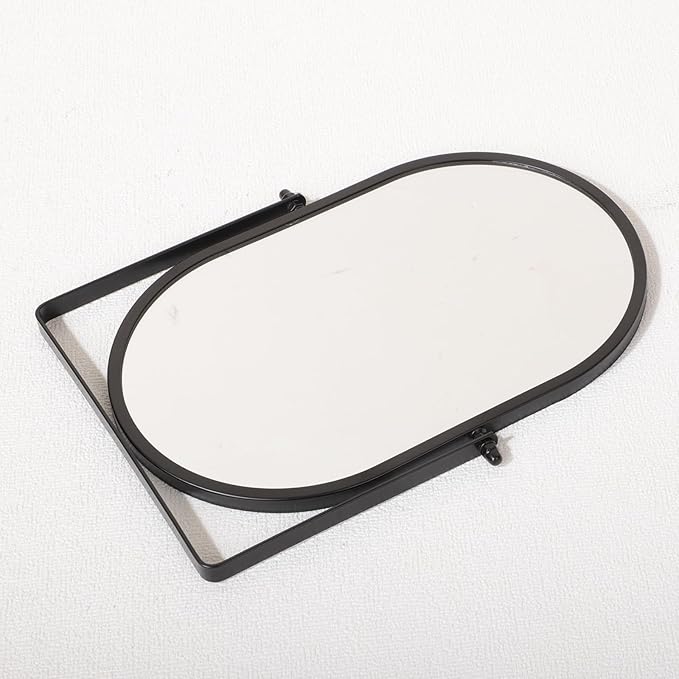 Metal Stand Adjustable Makeup Vanity Mirror Portable Black Small Desktop Mirror with 180° Rotation Desk Mirrors for Dressing Room,Bedroom, Bathroom,Tabletop