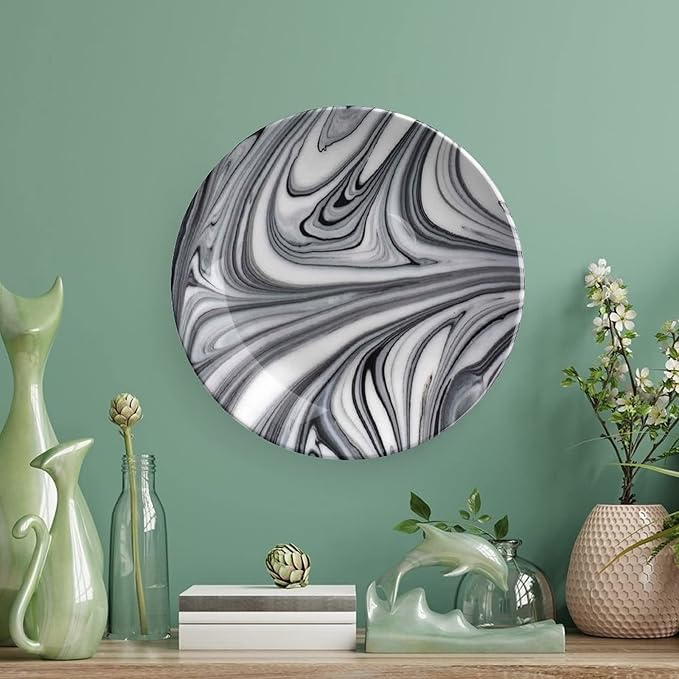 7 Inch Decorative Plate,Marble Dinner Plate, Mix of White and Black Hallucinatory Marbling Print Ornament Display Plate for Dining Table Setting, Wedding Reception Decorations, Christmas Tablescape