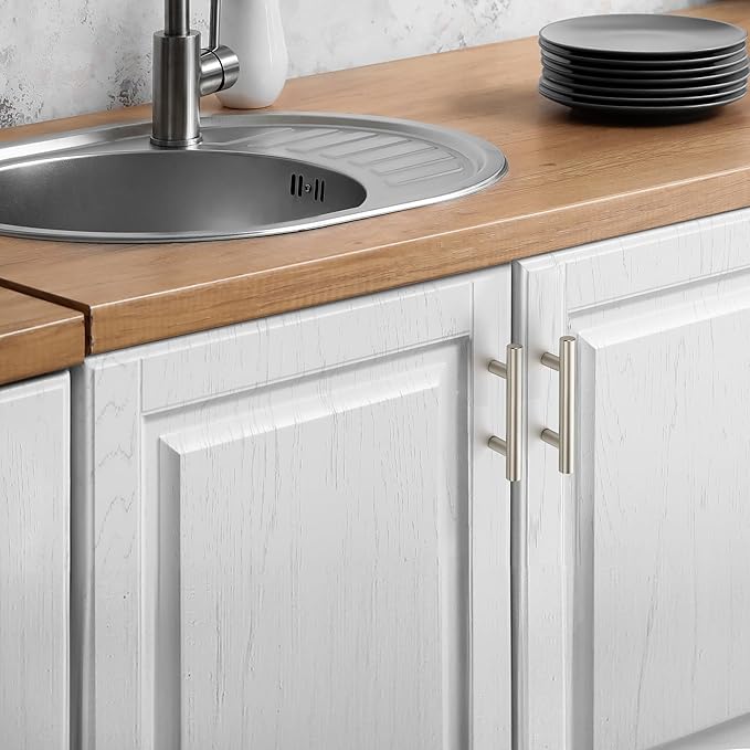 JOY DECOR 10 Pack Cabinet Handles, Brushed Nickel Cabinet Pulls, 2-1/2 in Hole Center Kitchen Cabinet Handles, Stainless Steel T Bar Handles for Dresser Drawers