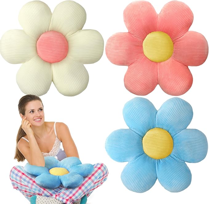 Sratte 3 Pcs Flower Pillows Flower Shaped Throw Pillow Cute Daisy Pillow Seating Cushions for Adults Home Bedroom Sofa Chair Couch Decor(Multicolored,20")