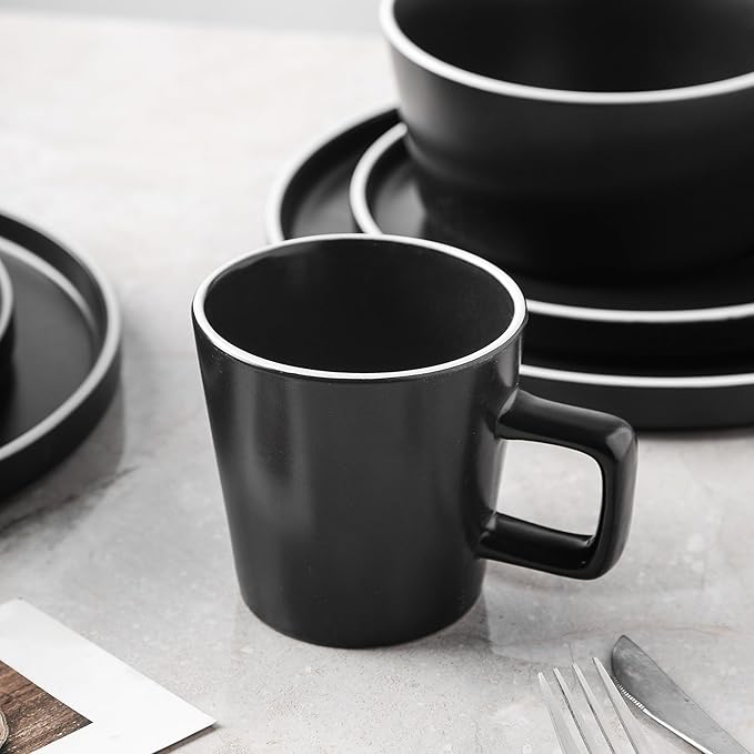 Stone Lain Allison Stoneware Dish Set, 32-Piece Round Dishes for 8, Black and White