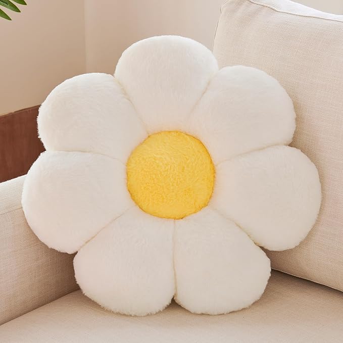 Xuyier Flower Pillow, Decorative Throw Pillow, 14.9“ Cute Daisy Pillow, Aesthetic Fun Decor Pillows for Bed, Flower Shaped Accent Cozy Pillow for Couch