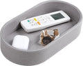 Oval Desk Valet Tray, PU Leather Perfume Dish Bowl for Keys Wallet Watch, Decorative Trinket Vanity Jewelry Tray, Entryway Nightstand Organizer Women Men (Grey)