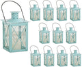 Kate Aspen Medium Decorative Lanterns - Set of 12 - Luminous Blue Metal Lantern Tealight Candle Holders Centerpieces for Wedding, Home Decor and Party - 6.3" H (8.9" H with Handle)