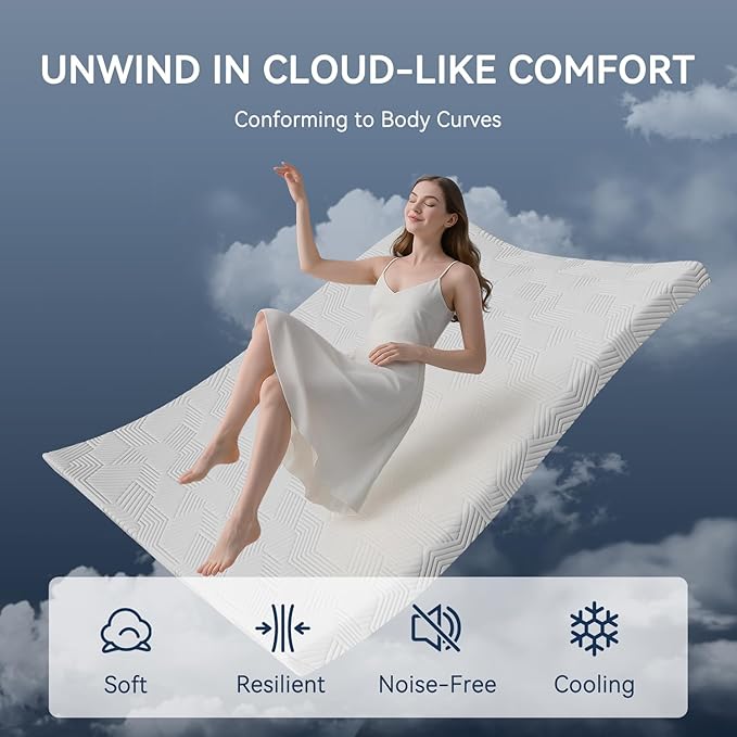 ELEMUSE 2 Inch Gel Memory Foam Mattress Topper Queen Size Pressure-Relieving Mattress Topper for Back Pain,Non-Slip Design with Removable & Washable Cover, CertiPUR-US