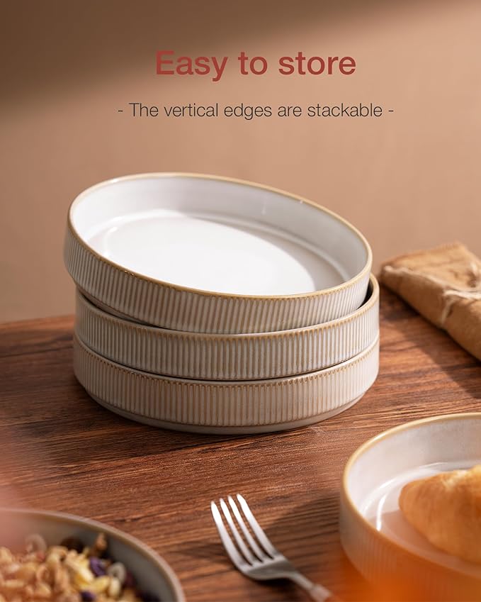 famiware Star 7.5" Pasta Bowls Set, Salad Bowl Set of 6, Double Reactive Glaze, Stackable, Perfect for Your Friend for Housewarming, Thanksgiving, Christmas, Cappuccino White