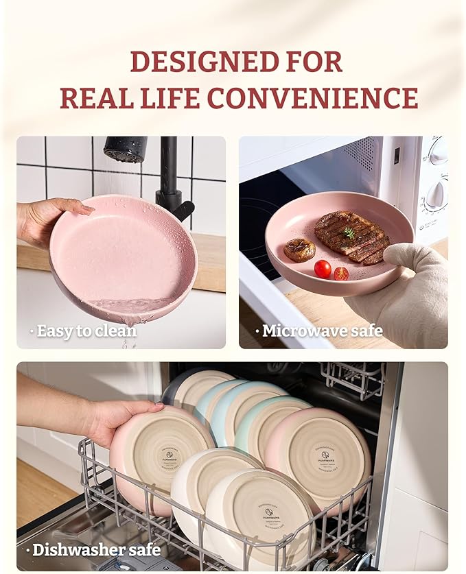 famiware Milkyway Pasta Bowls Set of 4, 8.5" Large Salad Bowls, Double Reactive Glaze, Sturdy & Stackable, Ideal for Housewarming, Festivals, Light Pink