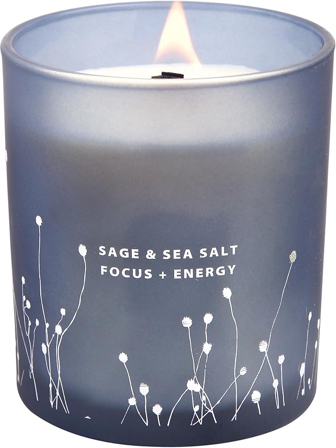 White Sage Sea Salt Scented Candle - Large Wood Wick Soy Candle 10.6 oz - Sage Candles for Cleansing House - Aromatherapy Energy Cleansing Candle