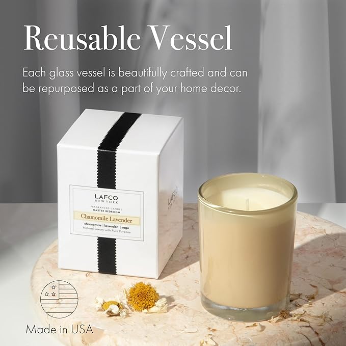 LAFCO New York Votive Candle, Chamomile Lavender - 1.9 oz - 20-Hour Burn Time - Reusable Glass Vessel - Made in The USA