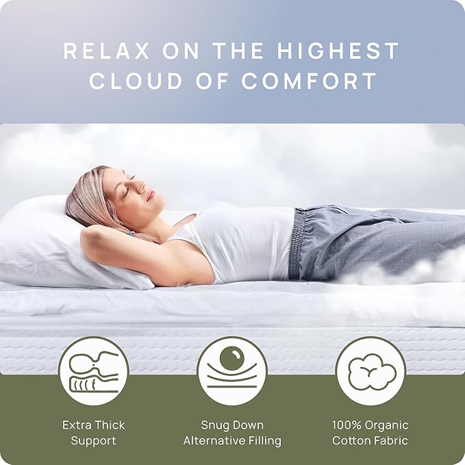 Extra Thick Pillow Top 3 Inch Mattress Topper King Size for Firm Mattress, Cooling Fluffy Cotton Hotel Mattress Bed Topper for Cloud Like Sleep & Back Pain, Plush Soft Pad, Fit to 6”-22” Mattress