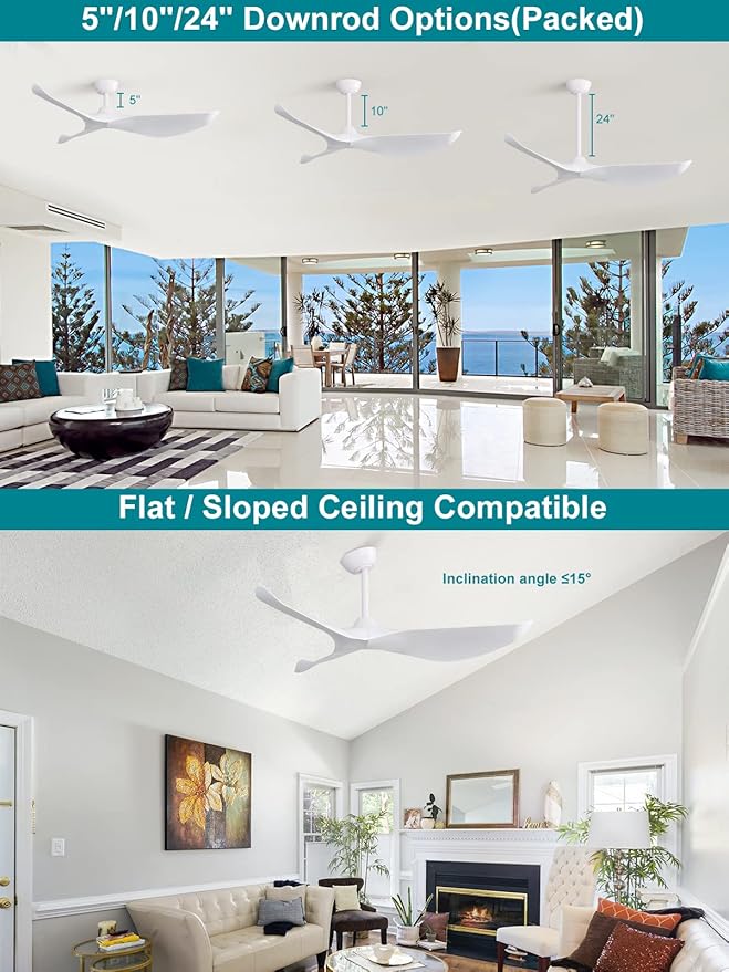 Sofucor Ceiling Fan Without Light, 52 Inch Low Profile Flush Mount Modern Ceiling Fan with Remote for Indoor Farmhouse Bedroom Living Room Outdoor Patio Porch, Reversible DC Motor, Noiseless