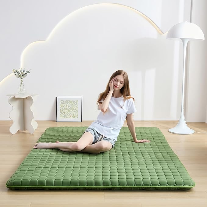 Japanese Floor Mattress Twin, Anti-Slip Japanese Futon Foldable Tatami Mat for Guests, Green