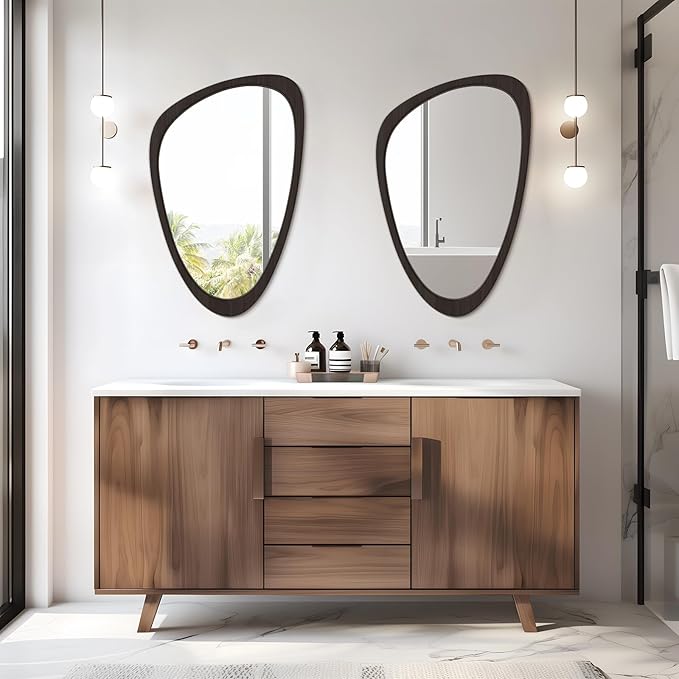 WallBeyond Asymmetrical Mirror, Irregular Wall Mirror, Wall Mirrors Decorative for Bedroom Living Room Entryway Hall, Wood Mirror for mid Century Modern Decor 30" H x 19" W, Black