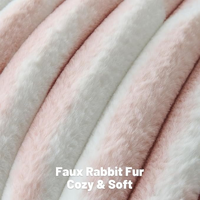 FUTEI Pink Decorative Throw Pillow Covers 24x24 Inch Set of 2, Soft Tie-Dye Faux Rabbit Fur Striped Texture European Cushion Case, Modern Home Decor for Couch Bed Living Room