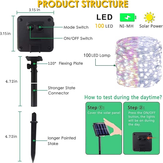 (Cool White ⇋ Multicolor) Solar Christmas String Lights Outdoor, 2-Pack 80FT 200 LED Waterproof Silver Wire, Solar Twinkle Lights with 8 Modes Solar Fairy Light for Tree Garden Wedding Christmas Decor