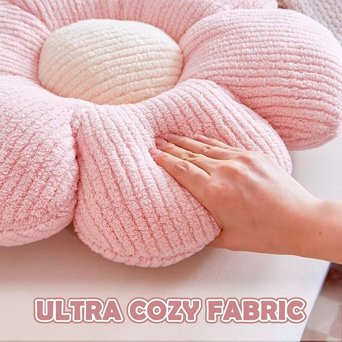 White Flower Decorative Throw Pillows - Cute Daisy Shaped Plush Pillow, Soft 14.9" Floor Seat Cushion